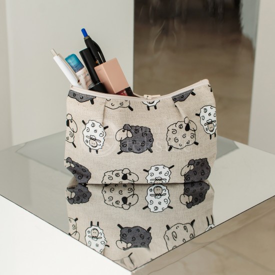 Colourful half-linen cosmetic bag "Sheep"